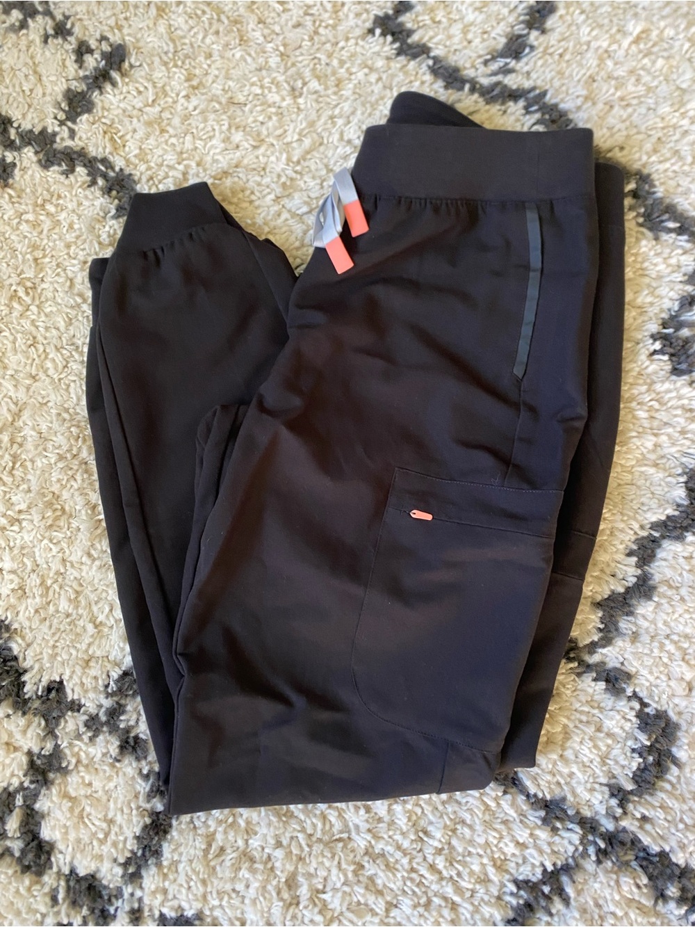 Figs Black Zamora Jogger Scrub Pants with Coral Accent - women’s M tall